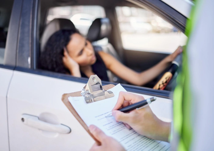 Condutora lamenta por multa recebida devido ao licenciamento atrasado.