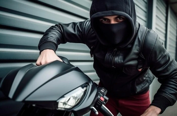 Criminoso possui moto que estava estacionada. Falando sobre seguro roubo e furto moto.